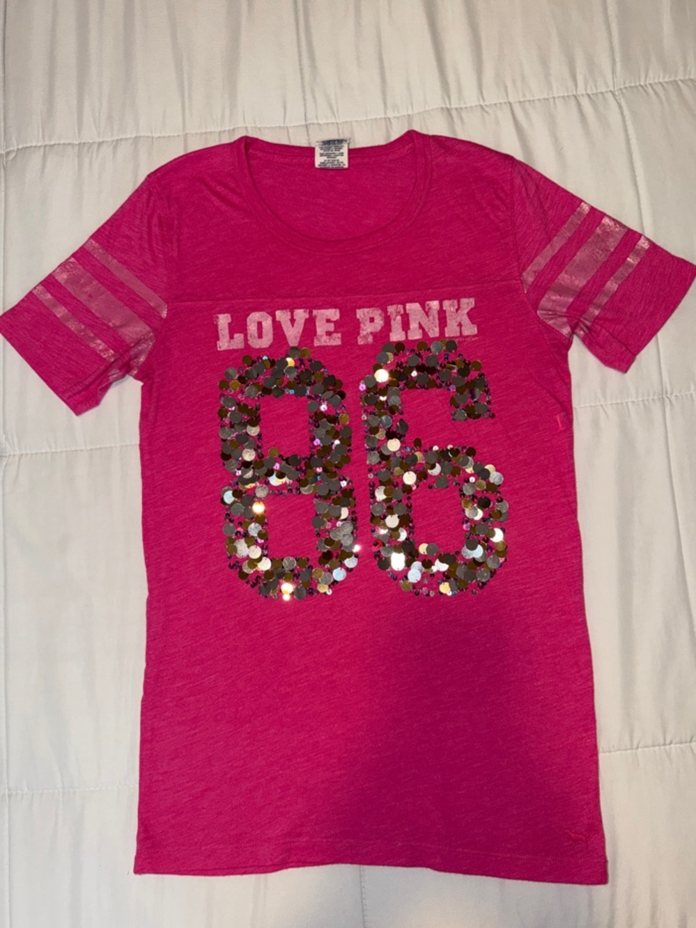 PINK Victoria's Secret Hot Pink Vintage 'Love Pink 86' Sequin Tee